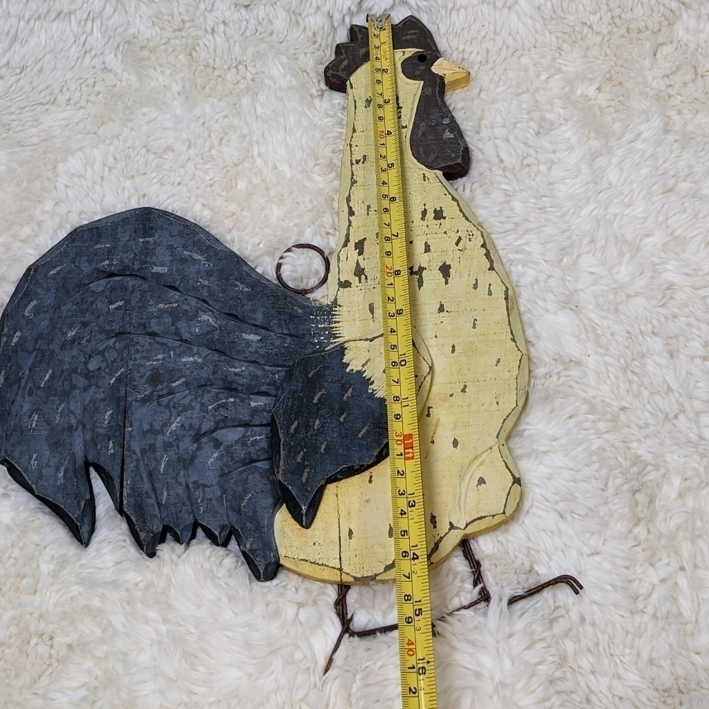Set of Two Vintage Wood and Metal Rooster Wall Decorations - Sold As-Is - Picture 3 of 6